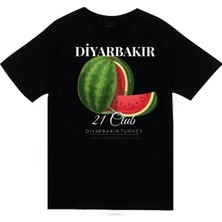 stonedfame Diyarbakır - 21 - Surlar - Karpuz - Şehir Baskılı Unisex %100 Pamuk Siyah T-Shirt