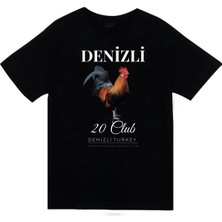 stonedfame Denizli - 20 - Pamukkale - Horoz - Şehir Baskılı Unisex %100 Pamuk Siyah T-Shirt