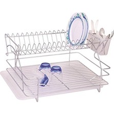 Metal Iki Katli Paslanmaz Krom Bulasiklik Tezgah Ustu Bulasik Kurutma Sepeti