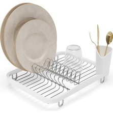 Umbra Sinkin Metal Bulaşıklık, Ayrışma Çatal Bıçak Sepetili, Lavaboya Veya Çalışma Parçalarına Uyar, Kompakt ve Kullanışlı, Beyaz/nikel