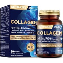 Nutraxin Collagen Gold Quality Tablet – Hidrolize Kolajen, C Vitamini, Hyaluronik Asit, Biotin, Çinko ve Resveratrol – 30 Tablet