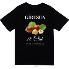stonedfame Giresun - 28 - Fındık - Ada - Şehir Baskılı Unisex %100 Pamuk Siyah T-Shirt