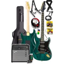 Midex GLC-40GR-50AMP Elektro Gitar Seti 50 Watt Şarjlı Bt Amfi Kulaklık ve Full Set