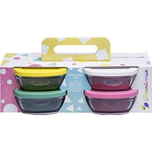 Paşabahçe Cam Saklama Kabı Seti, 4 Parça, Asortili Çok Renkli Plastik Kapakli, 310 cc