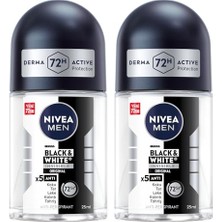 Men Erkek Roll-On Deodorant Black&white Invisible Original 25ML,72 Saat Anti-Perspirant Ter Koruması