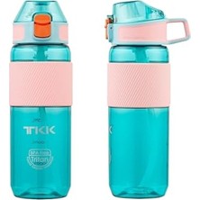 Tkk 700ML Pipetli Taşıma Kulplu Silikon Gövde Ölçü Skalalı Su Matarası (Turkuaz)