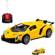 Oyuncak Uzaktan Kumandalı Şarjlı Kapıları ve Bagajı Açılan 24 cm Drift Spor Arabası Işıklı 1:18 Ölçek (Sarı)