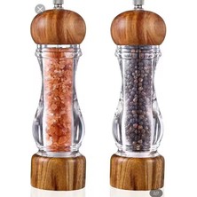 2 Adet Ahşap Kapaklı Bambu ve Akasya Ağacı Şeffaf Akrilik Tuz ve Karabiber Baharat Öğütücü – Doğal Ahşap Tasarımıyla Şık ve Dayanıklı, Ayarlanabilir Seramik Değirmen (Bambu, 16 Cm)