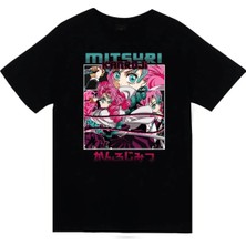 stonedfame Demon Slayer - Mitsuri Kanroji - Anime Baskılı Unisex %100 Pamuk Siyah T-Shirt