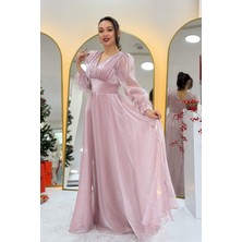 Zks Grup Tekstil-Karpuz Kol Asimetrik Etek Prenses Abiye Elbise Pudra,gold,bej,siyah,beyaz,yeşil,indigo,lila,mavi