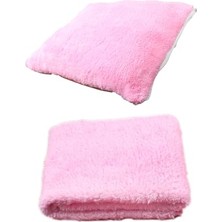 2 Li Set Battaniye ve Minder Kedi Uyku Yatağı Minderi (Pembe)
