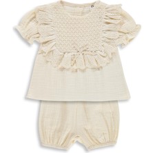 Civil Baby Kol Büzgülü Roba Dantelli 6-18 Ay Takım - Bej