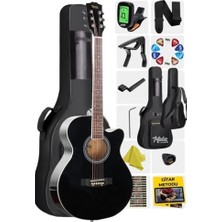 Midex XC-200BK Kesik Kasa Siyah Akustik Gitar 4/4 Yetişkin Üst Segment (Gigbag Çanta Tuner Capo Askı Pena)