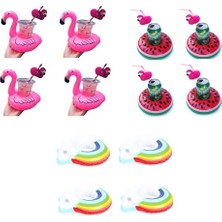 Flamingo Gökkuşağı Karpuz Şişme Havuz Deniz Bardak Tutucu Float 12LI Set