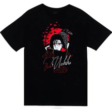 stonedfame Naruto - Itachi Uchiha - Anime Baskılı Unisex %100 Pamuk Siyah T-Shirt