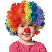Unisex Renkli Palyaço Peruk Saç Bonus ve Burun Seti