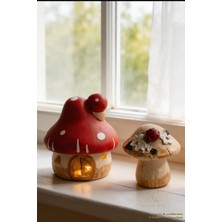 Nura Co Mantar Biblo 2'li Set | Kırmızı Mantar Ev+ Uğur Böcekli Mantar | Dekoratif Raf Masa Kitaplık Dekoru