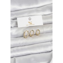 Bsre Pirinç Nazarlı Figürlü 3'lü Kadın Küpe (Gold Renk)