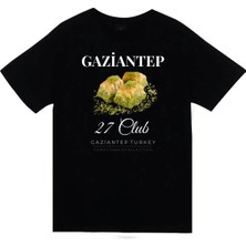 stonedfame Gaziantep - 27 - Baklava - Antep Fıstığı Baskılı Unisex %100 Pamuk Siyah T-Shirt