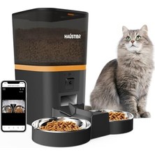 Haustier QQ009-DUAL Gece Görüşlü 1080P Fhd Kameralı, Akıllı Otomatik Kedi Mama Kabı, Tuya App-Wifi Uzaktan Kontrol, Sesle Çağırma, 2.4ghz-5ghz, 6lt Hazne, Çift Metal Kase (Siyah)