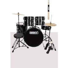 Midex CD900X-BK 22'' Yetişkin Akustik Bateri Davul Seti 22B-13T-12T-16F-14S (5 Parça)