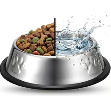 Paslanmaz Çelik Kedi Köpek Mama ve Su Kabı (18 Cm) - Kaydırmaz Kauçuk Tabanlı - Yaş ve Kuru Mama Için Uygun - Bulaşık Makinesinde Yıkanabilir - 550 ml Mama Kapasitesi
