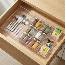 Deconox 5 Parça Kırılmaz Akrilik Çekmece Içi Düzenleyici Seti – Şeffaf Çok Amaçlı Mutfak Kaşıklık, Banyo Makyaj ve Ofis Masaüstü Organizer Kutusu