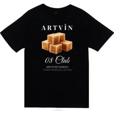 stonedfame Artvin - 08 - Küp Şekeri - Şehir Baskılı Unisex %100 Pamuk Siyah T-Shirt