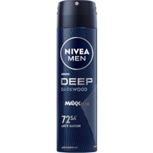 Nıvea Men Erkek Sprey Deodorant Deep Darkwood 150ML, 72 Saat Anti-Perspirant Ter ve Ter Kokusuna Karşı Koruma, Maskülen Koku,aktif Karbon