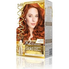 Maxx Deluxe Gold Serisi 24K Altın Parçacıklı Serum ile 1 Kutu 2 x 50 ml ve Geliştiriciler Saç Boyası (Tarçın Bakır 8.45)
