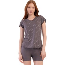 Vienetta Likralı Viskon Battal V Yaka Kısa Kol Eteği Oval Ş