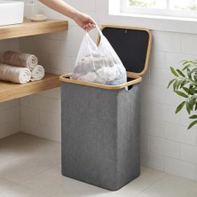 Amberhaus Bambu Çerçeveli ve Kapaklı Kirli Çamaşır Sepeti - Katlanabilir Su Geçirmez Kumaş, Çıkarılabilir Fileli Iç Torba - Banyo ve Yatak Odası Için Oyuncak ve Çamaşır Düzenleyici (100 Litre)