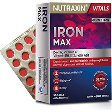 Nutraxin Iron Max 30 Tablet – Demir, C Vitamini, Folik Asit ve B12 Vitamini Içeren Takviye