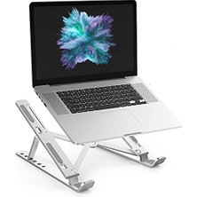 N29-3-GÜMÜŞ Katlanır Aluminyum Macbook Laptop Bilgisayar Standı