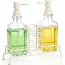 Amberhaus 2'li Standlı Kare Cam Sabunluk Seti | 2 x 500 ml | Ferforje Metal Standlı Siyah & Krem Renk Seçeneği | Sünger/fırça Bölmeli Mutfak ve Banyo Düzenleyici (Krem)