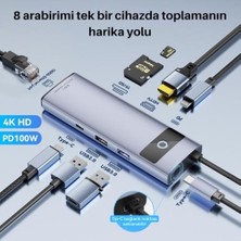 Bey Multiport Pd 100W 8in1 Type-C To Dönüştürücü Hub Type-C To RJ45 HDMI4K@30Hz Usb3.0 Sd/tf
