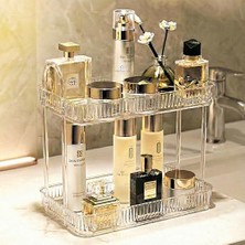 2 Katlı Makyaj Organizeri Kozmetik Aksesuar Düzenleyici Kozmetik Vitrini (Şeffaf)