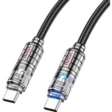 Bey U122 60W 3A Tip-C Tipi Fener Şeffaf Discovery Edition, Şarj ve Veri Iletim Kablosu, 1.2 Metre Uzunluk, Siyah