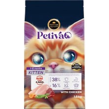 Petiva Yavru Kediler Için Tavuk Etli Kuru Kedi Maması (1.5 Kg, Tavuk)