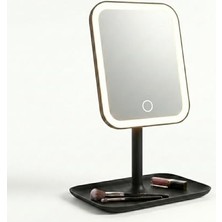 LED Işıklı Masaüstü Makyaj Aynası - Dokunmatik Sensörlü, Parlaklık Ayarlı ve Organizer Tabanlı Taşınabilir Kozmetik Aynası - USB Bağlantılı Profesyonel Bakım ve Makyaj Standı (Yuvarlak)