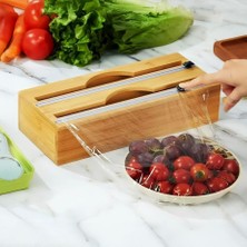 Deconox Bambu Streç Film ve Folyo Düzenleyici, Kaydırılabilir Kesicili, 2'si 1 Arada Mutfak Çekmece Içi ve Tezgah Üstü Organizer, Alüminyum Folyo ve Yağlı Kağıt Kesici Saklama Kutusu (35,5 Cm)