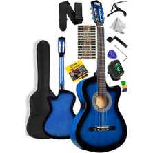 Midex CG-395BL Mavi Klasik Gitar 4/4 Kesik Kasa Full Set (Çanta Askı Tuner Metod Pena)