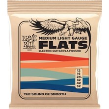 Ernie Ball Flats, Düz Sarımlı Teller, Elektro Gitarlar Için, Orta Işık, 12-52