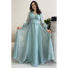 Zks Grup Tekstil-Karpuz Kol Asimetrik Etek Prenses Abiye Elbise Pudra,gold,bej,siyah,beyaz,yeşil,indigo,lila,mavi