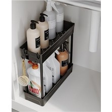 Rafata Çok Amaçlı 2 Katlı Evye Altı Düzenleyicisi Askılı Banyo Düzenleyici Kaydırmaz Tabanlı