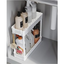 Rafata Çok Amaçlı 2 Katlı Evye Altı Düzenleyicisi Askılı Banyo Düzenleyici Dolap Içi Organizer Raf