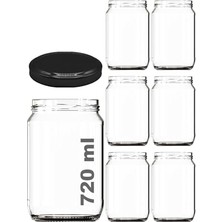 Afracam 720 ml Şeffaf Kavanoz 720 cc Konserve Metal Siyah Kapaklı Cam Kavanoz 6 Adet