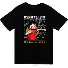 stonedfame One Piece - Monkey D. Luffy - Anime Baskılı Unisex %100 Pamuk Siyah T-Shirt