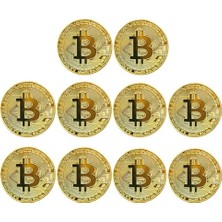 Bitcoin Madeni Hatıra Parası, Btc Altın Rengi Hediye Sikke Para, Kutulu Koleksiyon Parası (10 Adet)