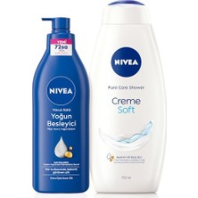 Nivea Creme Soft Kremsi Dokunuş Duş Jeli 750ML ve Besleyici Vücut Sütü 400ML, Nemlendirici, Kuru Cilt
